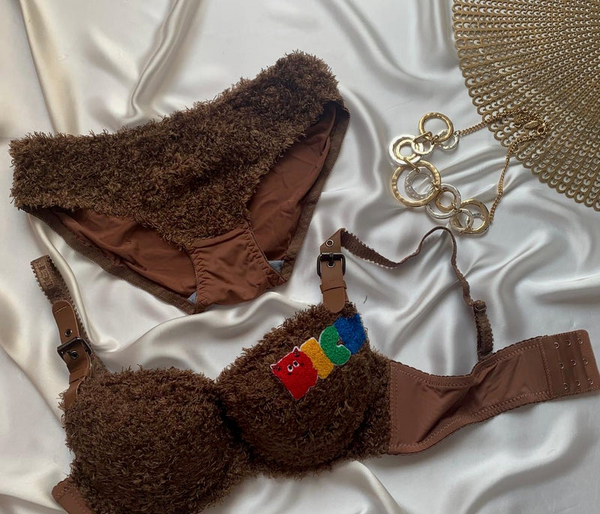 Faux Fur Elengat Bra Set